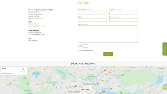 Strona firmowa dla wydawnictwa, umożliwia edycję danych kontaktowych i publikację opcjonalną mapu dojazdu.